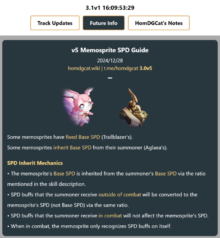 「HSR 3.0v5」😘 v5 Memosprite SPD Guide[HomDGCat] #HSRhomdgcat.wiki/sr/futureDiscusses the question of whether Aglaea's memosprite inherits her Base SPD or in-combat SPD. (Actually neither)
