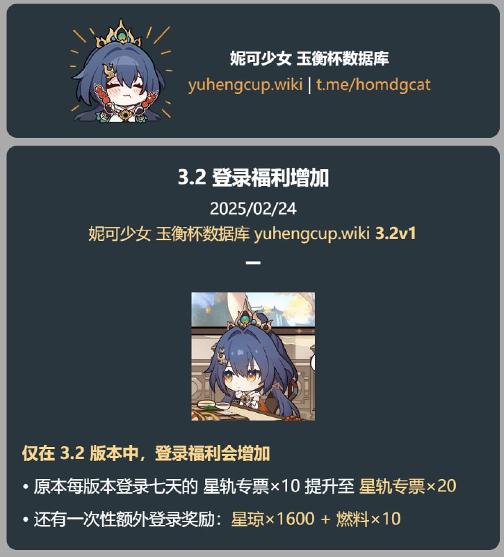 「铁 3.2v1」😘 登录福利增加#妮可少女 #星穹铁道homdgcat.wiki/sr/future