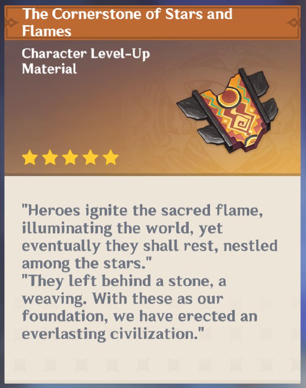 「GI」Pyro Traveler & these two valuable materials#HomDGCat #GICode name suggests that Blazing Flint Ore is likely the Pyro Traveler's Constellation material.The use of The Cornerstone of Stars and Flames is unknown. As it is a Character Level-Up Material, I guess 6 of these can summon the Pyro Traveler I guess it replaces the Weekly Boss materials in the Traveler's talent upgrades.「GI」Pyro Traveler & these two valuable materials#HomDGCat #GICode name suggests that Blazing Flint Ore is likely the Pyro Traveler's Constellation material.The use of The Cornerstone of Stars and Flames is unknown. As it is a Character Level-Up Material, I guess 6 of these can summon the Pyro Traveler I guess it replaces the Weekly Boss materials in the Traveler's talent upgrades.