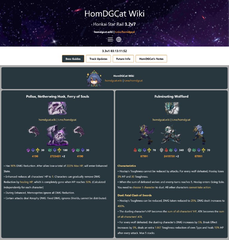 「GI / HSR」😘 😋 HomDGCat Wiki new feature: Boss Guides[HomDGCat] #GI #HSRhomdgcat.wiki/gi/bosshomdgcat.wiki/sr/bossGuides on upcoming bosses/elites: Features, HP, Toughness, Weaknesses, etc.