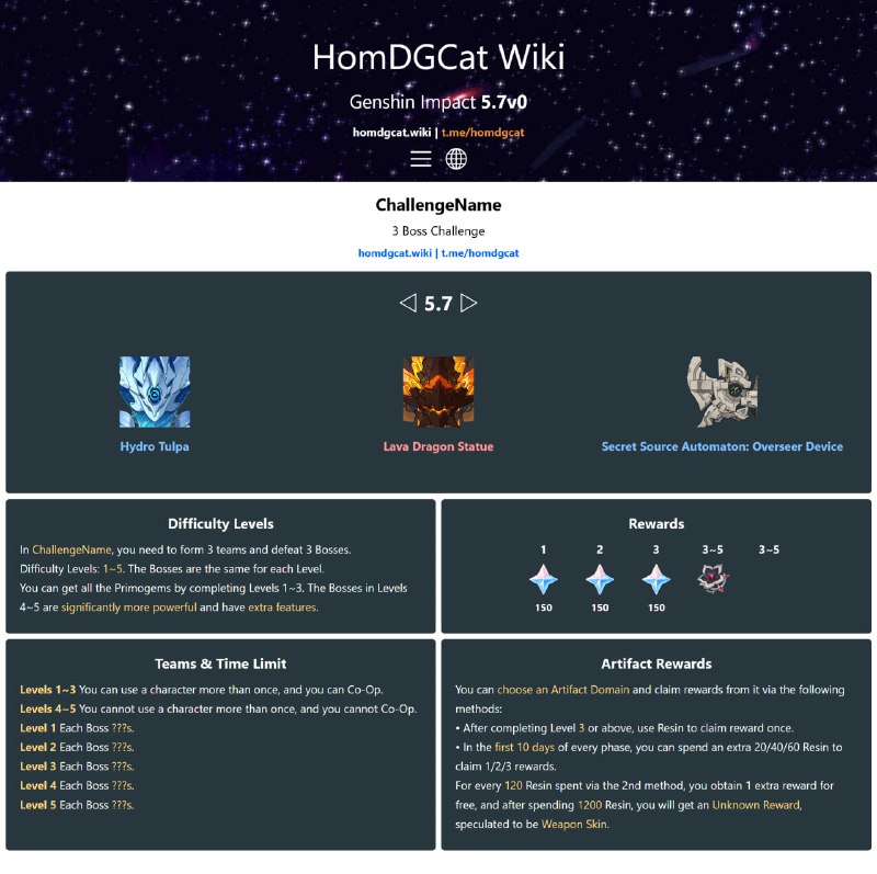 「GI 5.7v0」😘 3 Boss Challenge Intro[HomDGCat] #GIhomdgcat.wiki/gi/3boss