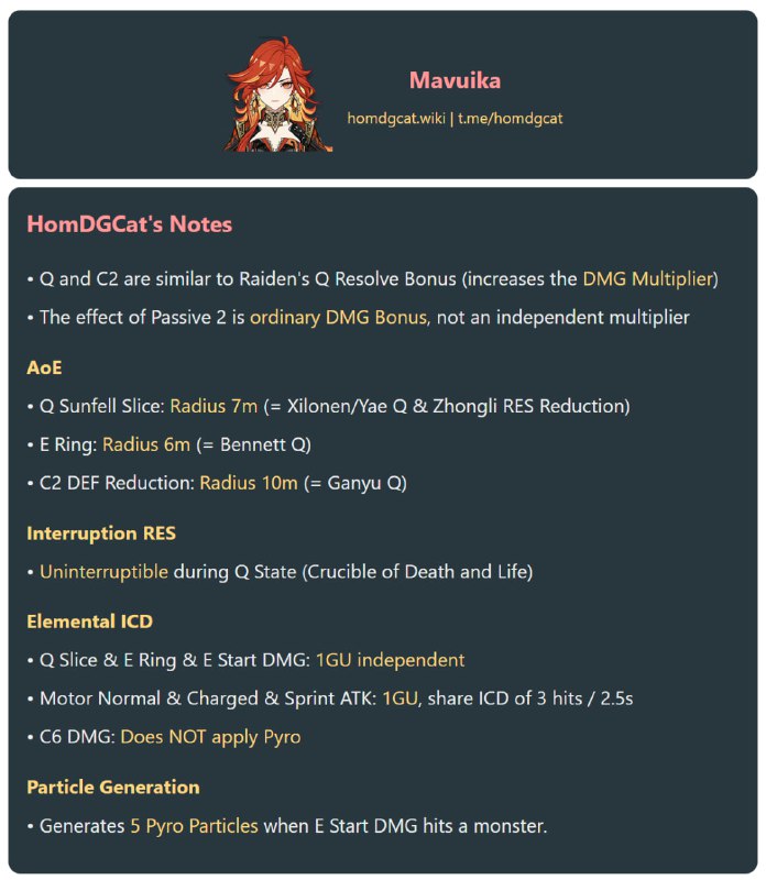 「GI 5.3v1」Mavuika Advanced Data: AoE, IRES, ICD, Particle Gen[HomDGCat] #GIhomdgcat.wiki/gi/char/Mavuika