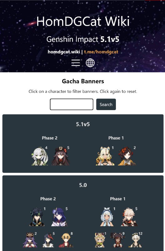 「GI」HomDGCat Wiki new page: Gacha Banners#HomDGCat #GIhomdgcat.wiki/gi/bannerIncludes 5-star and 4-star characters. I will update whenever there's info on the banners. For example, Phase 1 banner 4-stars come with the preload.The numbers on the characters are the number of times they have appeared in banners.