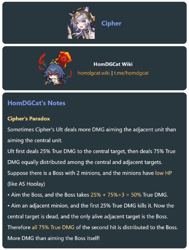 「HSR 3.3v3」😘 The Cipher Paradox[HomDGCat] #HSRhomdgcat.wiki/sr/char/1406Sometimes Cipher's Ult deals more DMG aiming the adjacent unit than aiming the central unit.