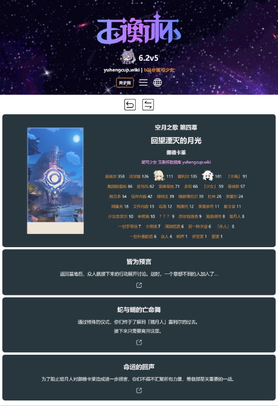 「原」😘 玉衡杯新功能：原神全剧情记录• 包含全游戏所有魔神任务、传说任务、部族记闻、大型世界任务、活动任务• 包含每个章节的角色台词数统计和全部对话#妮可少女 #原神homdgcat.wiki/gi/quests「GI」😘 HomDGCat Wiki new feature: Quest Logs• Includes all Archon Quests, Story Quests, Tribal Quests, Large World Quests and Event Quests• Includes character line count and all dialogues for every chapter#HomDGCat #GIhomdgcat.wiki/gi/quests