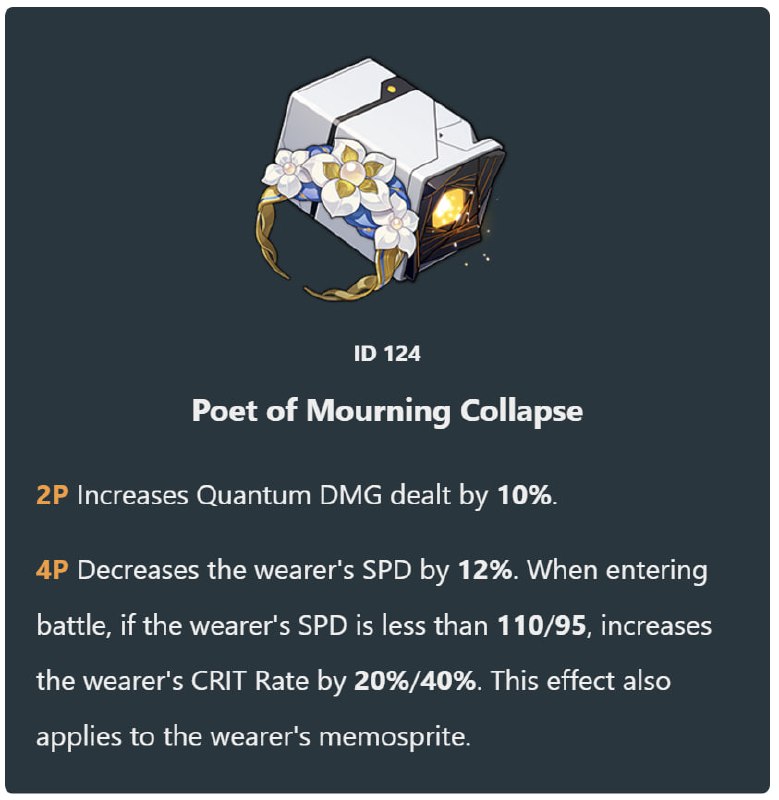 「HSR 3.0v1」😘 Relic Mechanics[HomDGCat] #HSRThe buff is given at the start of the battle and lasts forever (The SPD decrease comes before the check). It won't be removed if SPD runs above the limits during the battle.When the wearer summons a memosprite, the memosprite is given the same buff as the wearer's. It does not depend on the wearer's current SPD.