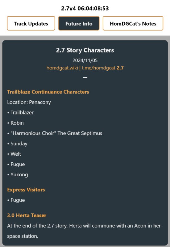 「HSR 2.7」😋 Story Character List[HomDGCat] #HSRhomdgcat.wiki/sr/future