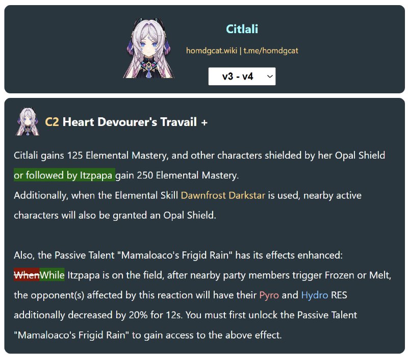 「GI 5.3v4」😘 Citlali Changes[HomDGCat] #GIhomdgcat.wiki/gi/Citlali