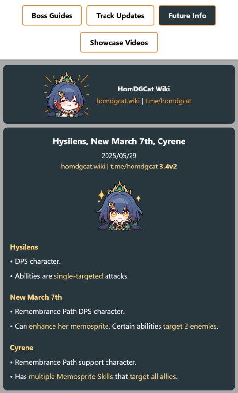 「HSR 3.4v2」😋 Early info on Hysilens, New March 7th and Cyrene[HomDGCat] #HSRhomdgcat.wiki/sr/future