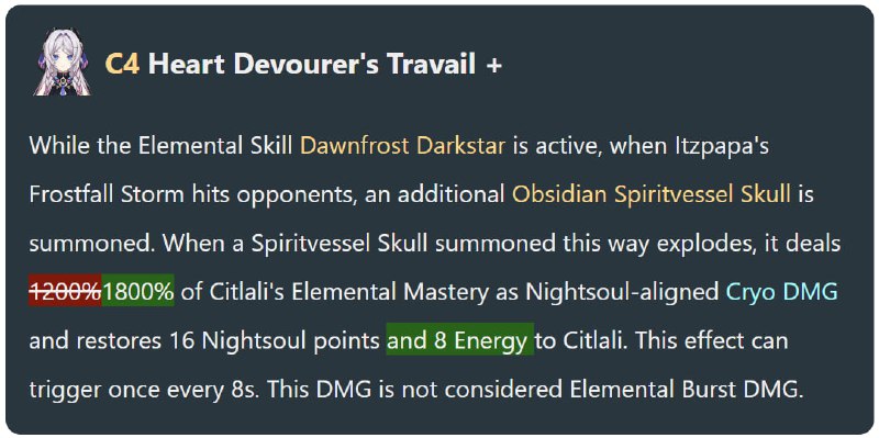 「GI 5.3v3」😘 One Citlali change that I forgot to include earlier: she will additionally regenerate Energy[HomDGCat] #GIhomdgcat.wiki/gi/Citlali