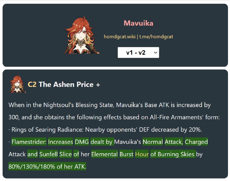 「GI 5.3v2」Mavuika Changes[HomDGCat] #GIhomdgcat.wiki/gi/Mavuika