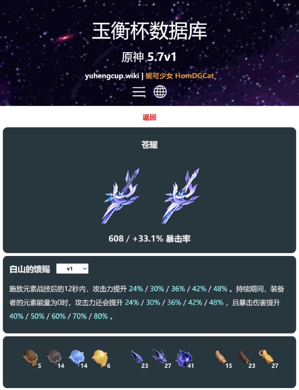 「原 5.7v1」😘 丝柯克武器#妮可少女 #原神homdgcat.wiki/gi/char/11517