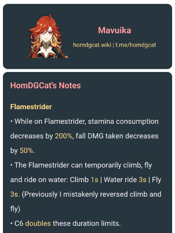 「GI 5.3v1」Mavuika Flamestrider stamina reduction[HomDGCat] #GIhomdgcat.wiki/gi/char/Mavuika