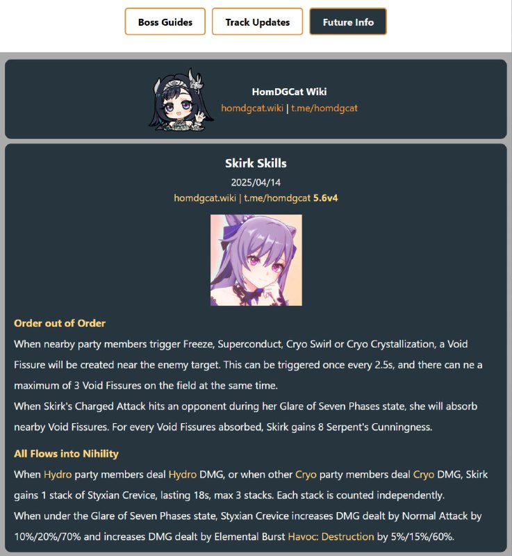 「GI 5.6v4」😘 Skirk Talent Translation[HomDGCat] #GIhomdgcat.wiki/gi/futureThis is a bit late, but I just want to share my own translation. I'm still away from home and pretty busy this week.