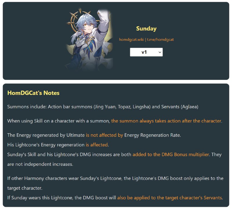 「HSR 2.7v1」Sunday Advanced Mechanics[HomDGCat] #HSRhomdgcat.wiki/sr/char/1313