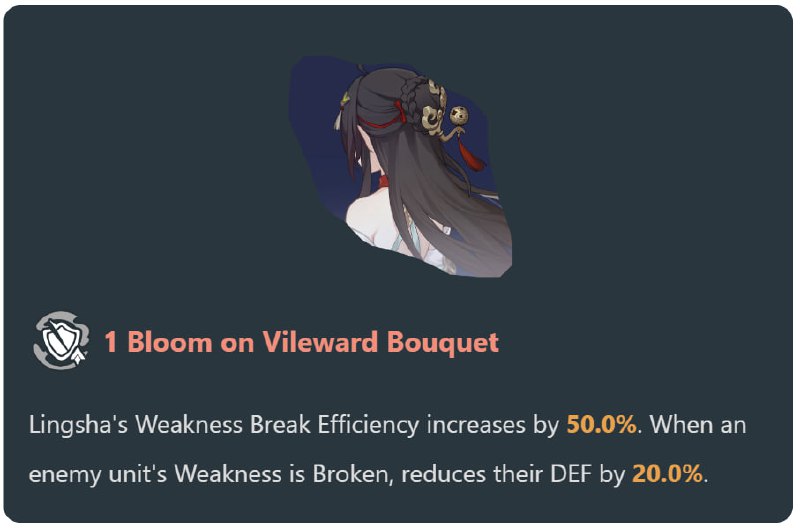 「HSR」Lingsha E1 beneficial bug#HomDGCat #HSRWhen an enemy unit's Weakness is Broken, reduces their DEF by 20.0%.The actual effect is:When Lingsha is present, all enemies' DEF reduces by 0%. When they are Weakness Broken, the 0% changes to 20%.This means that if you have Lingsha E1, you can always trigger effects that require characters to attack DEF-reduced enemies. After all, a 0% reduction is still a reduction.For example the Lightcone 
