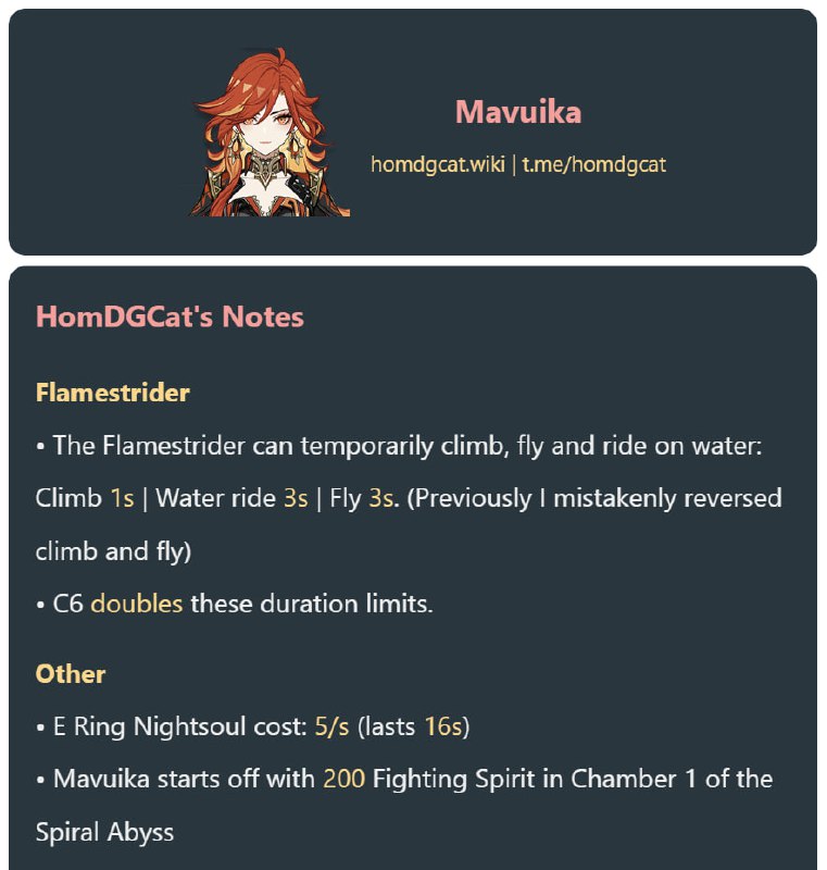 「GI 5.3v1」Mavuika Flamestrider climb / fly / water ride data[HomDGCat] #GIhomdgcat.wiki/gi/char/Mavuika