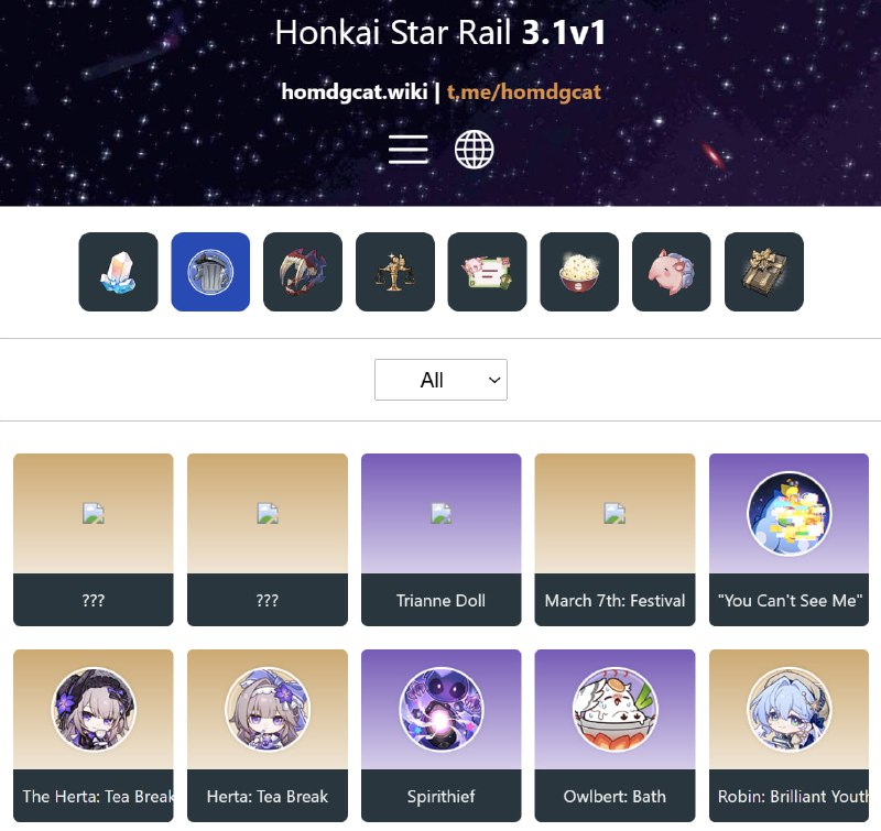 「HSR 3.1v1」😘 New Avatars[HomDGCat] #HSRhomdgcat.wiki/sr/itemTribbieMydeiMarch 7th: Festival (comes with skin)