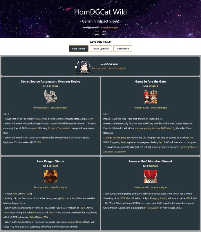「GI / HSR」😘 😋 HomDGCat Wiki new feature: Boss Guides[HomDGCat] #GI #HSRhomdgcat.wiki/gi/bosshomdgcat.wiki/sr/bossGuides on upcoming bosses/elites: Features, HP, Toughness, Weaknesses, etc.